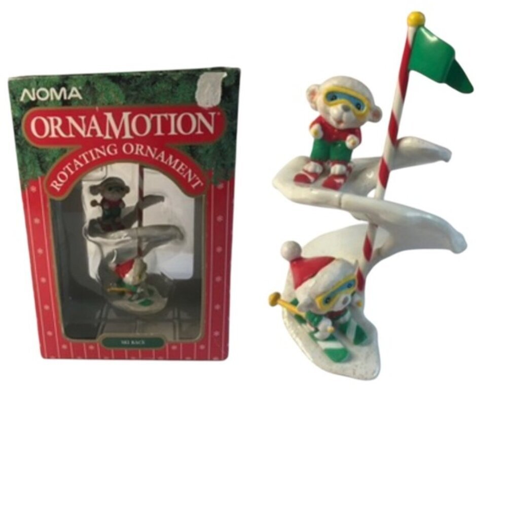 Noma Vintage 90s Ornamotion SKI RACE Rotating Christmas Tree Ornament 1995 Motor